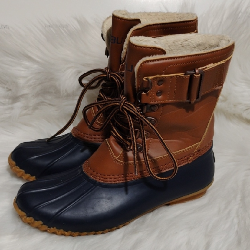 (X1) JBU Tan/Blue Big Kids Lace-Up Boots Sz.6.5 Or Women's 8/8.5